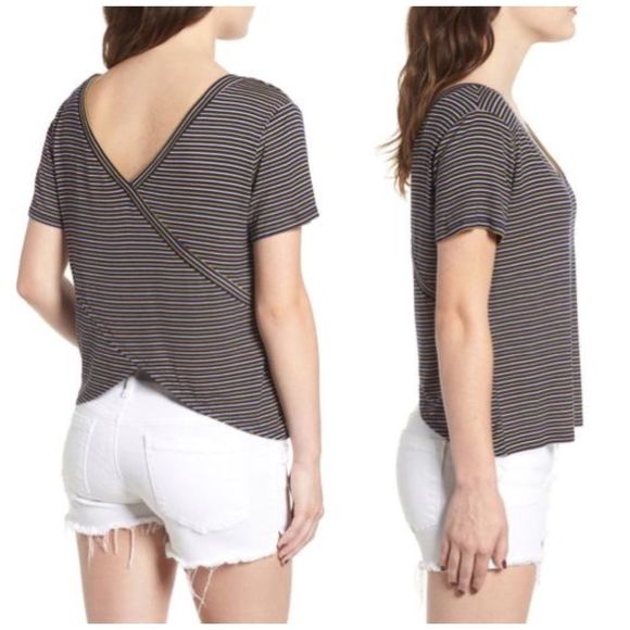 NWT Socialite Stripe Surplice Back Tee - Picture 2 of 8